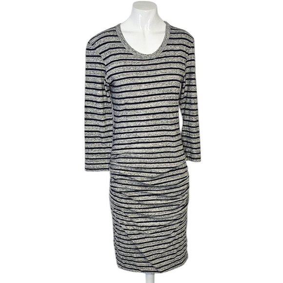 Standard James Perse Estilo Ruched Dress Size 3 Striped 3/4 Sleeve Cotton - Picture 1 of 8